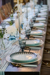 blue and gold boho wedding decor