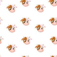 Obraz premium Seamless pattern from cute cartoon cow head on white background