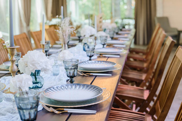 blue and gold boho wedding decor