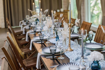 blue and gold boho wedding decor