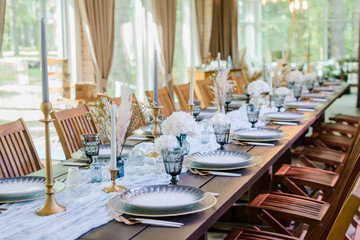 blue and gold boho wedding decor