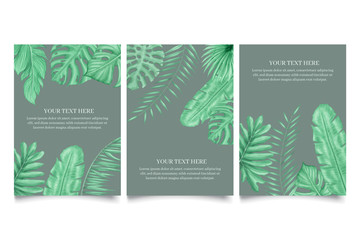 Set of wedding invitation card template with tropical leaves