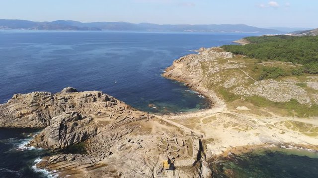 Celtic settlement of Castro de Baro&ntilde;a. Beach of Porto do Son, A Coru&ntilde;a. Galicia, Spain