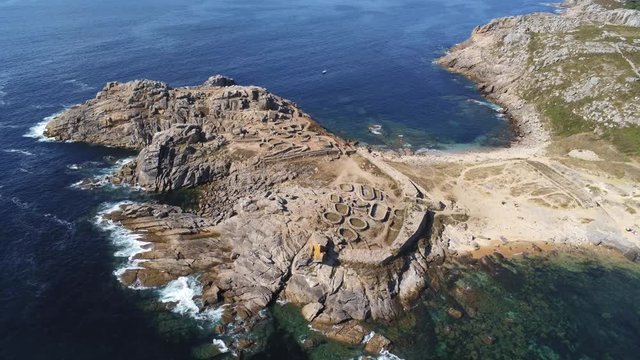 Celtic settlement of Castro de Baro&ntilde;a. Beach of Porto do Son, A Coru&ntilde;a. Galicia, Spain