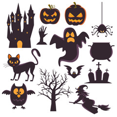 happy halloween card with bundle set icons