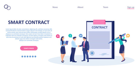 Vector of businesspeople signing a smart contract
