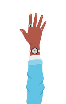 raised hand wearing watch and rings clip art preview