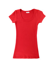 Red t-shirt for a woman isolated on white.