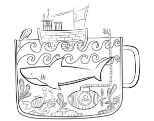 Cartoon vector nursery shark coloring page. Fully editable. Cute illustration on white background. Ready for print. Can be used for coloring book, sticker, poster, print, fabric, textile