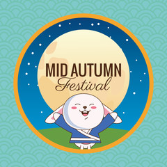 mid autumn celebration card with little rabbit and moon in camp