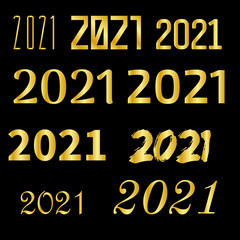 2021 set inscriptions in gold numbers on a black background. Happy New Year. Vector illustration.