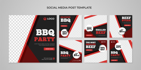 Barbecue party social media post template. Food banner for restaurant