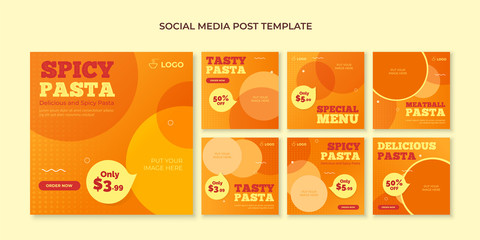 Spicy pasta social media post template. Food banner for restaurant and cafe