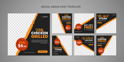 Tasty chicken grilled social media post template for restaurant and cafe