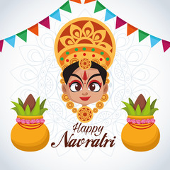 happy navratri celebration card lettering with goddess