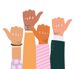 like sign with hands of different types of skins design, diversity people multiethnic race and community theme Vector illustration