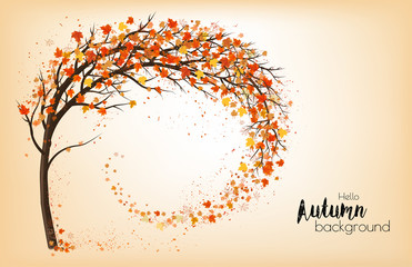 Enjoy Autumn background with tree and colorful leaves. Vector