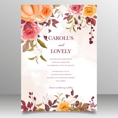 Wedding invitation beautiful hand drawing flower and leaves template set 