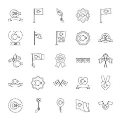 icon set of turkey republic design, line style