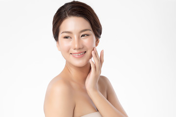 Beautiful Young asian Woman with Clean Fresh Skin, on white background, Face care, Facial treatment, Cosmetology, beauty and spa, Asian women portrait
