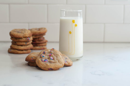 chocolate chip cookies and milk