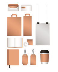 mockup bags envelopes notebooks and labels of corporate identity and stationery design theme Vector illustration