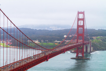 The Golden Gate Bridge and Foggy San Francisco Skyline With San Francisco Bay, San Francisco,California,USA