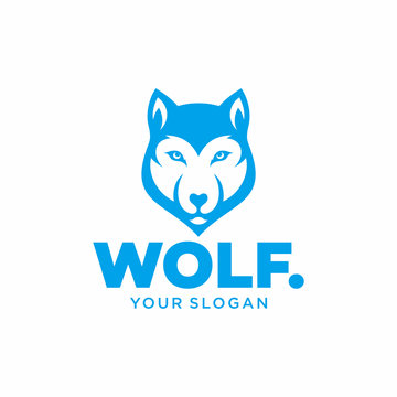 Wolf mascot vector art. Frontal symmetric image of wolf looking dangerous. Vector icon.
