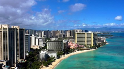 An aerian view of buildings of Hawaii on the shore