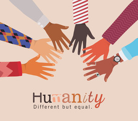 humanity different but equal and diversity hands touching each other design, people multiethnic race and community theme Vector illustration