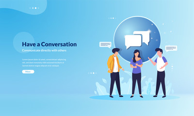People have a conversation or communicate face to face concept