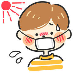 マスクをして暑がる男の子