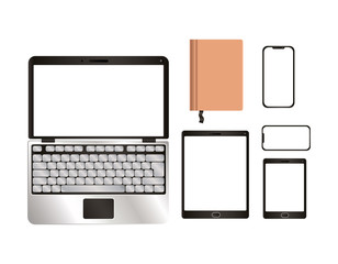 mockup laptop tablet smartphone and notebook of corporate identity and stationery design theme Vector illustration