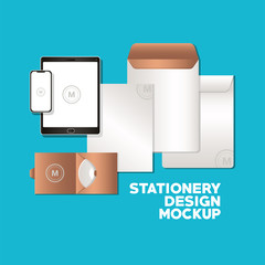 tablet with smartphone and branding mockup set of corporate identity and stationery design theme Vector illustration © Grgroup