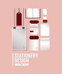 mockup set with dark red branding of corporate identity and stationery design theme Vector illustration © Grgroup