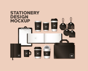 mockup set with black branding of corporate identity and stationery design theme Vector illustration © Grgroup