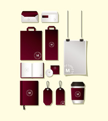 mockup set with dark red branding of corporate identity and stationery design theme Vector illustration © Grgroup