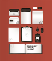 mockup set with black branding of corporate identity and stationery design theme Vector illustration © Grgroup