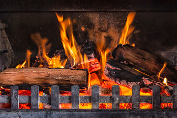 fire burning in a fireplace