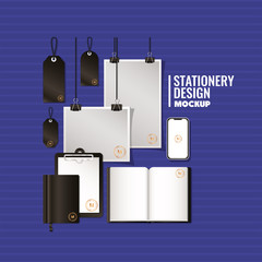 mockup set with black branding of corporate identity and stationery design theme Vector illustration © Grgroup
