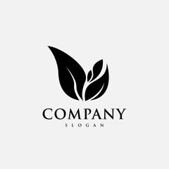 Logo design template, with a black leaf icon