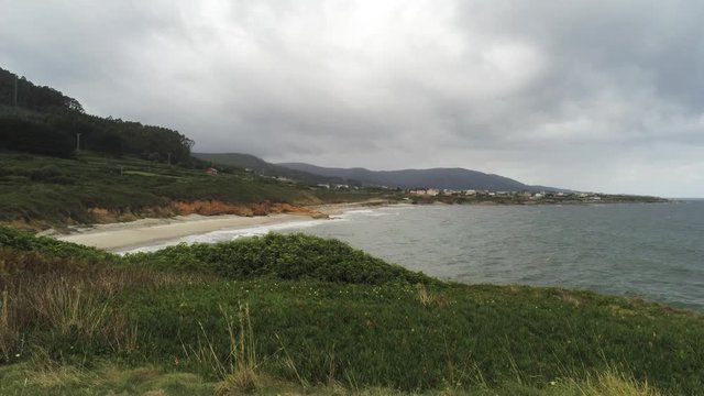 Coastal Landscape in beach of Lugo. Galicia,Spain. Aerial Drone Footage