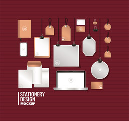 laptop and branding mockup set of corporate identity and stationery design theme Vector illustration © Grgroup