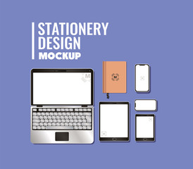 laptop and branding mockup set of corporate identity and stationery design theme Vector illustration
