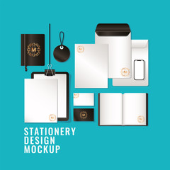 mockup set with black branding of corporate identity and stationery design theme Vector illustration © Grgroup