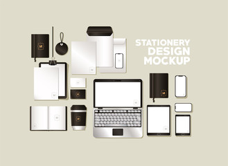 mockup set with black branding of corporate identity and stationery design theme Vector illustration © Grgroup