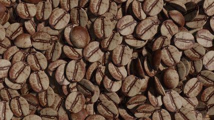 Brown coffee bean seed pile in top view (3D Rendering)