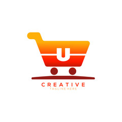 Letter U Color Orange Shopping Cart Logo creative template