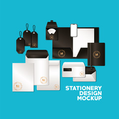 mockup set with black branding of corporate identity and stationery design theme Vector illustration © Grgroup
