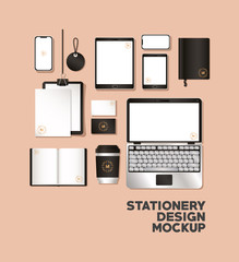 mockup set with black branding of corporate identity and stationery design theme Vector illustration © Grgroup